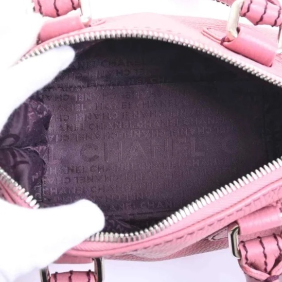 Pre-owned Authentic CHANEL Leather Mini Boston Bag Pink Leather Handbag - Picture 7 of 10